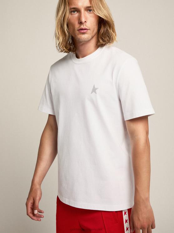 FDVPX706 Golden Goose hombres camiseta blanca de la colección star con estrella en glitter plateado en la parte delantera