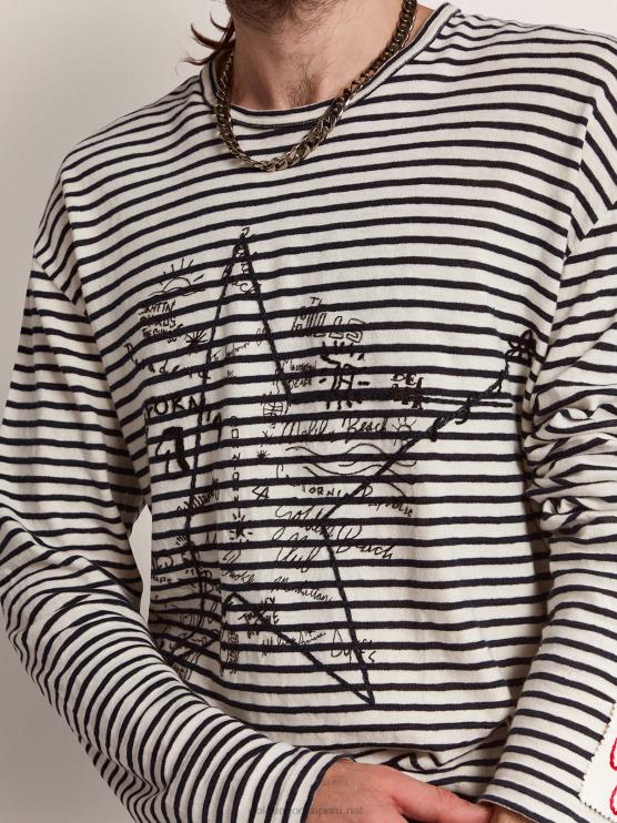 FDVPX717 Golden Goose hombres camiseta de la colección con rayas blancas y azules y bordado en la parte delantera