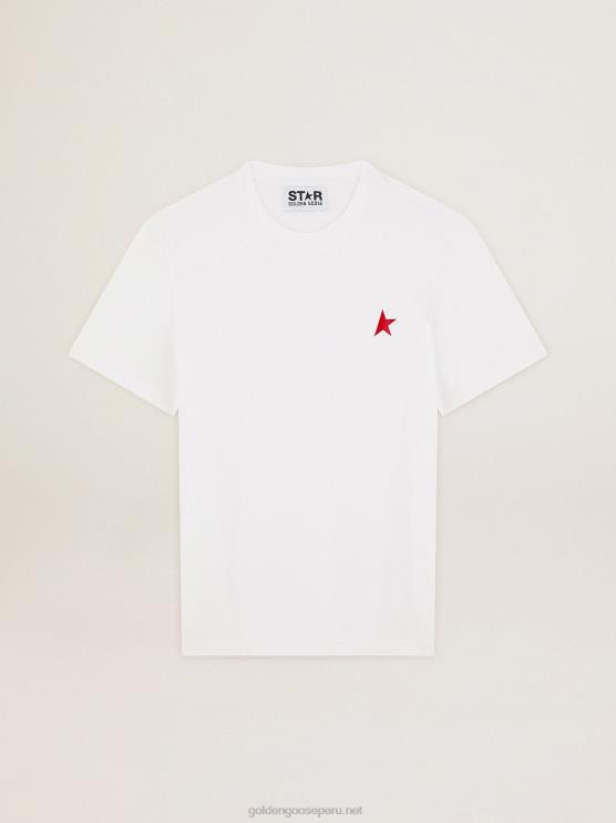 FDVPX736 Golden Goose hombres camiseta star collection en color blanco con estrella roja a contraste en la parte delantera