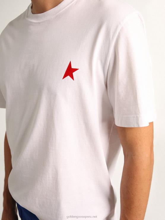 FDVPX736 Golden Goose hombres camiseta star collection en color blanco con estrella roja a contraste en la parte delantera