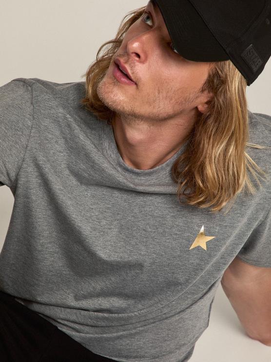 FDVPX743 Golden Goose hombres camiseta star collection gris melange con estrella dorada a contraste en la parte delantera