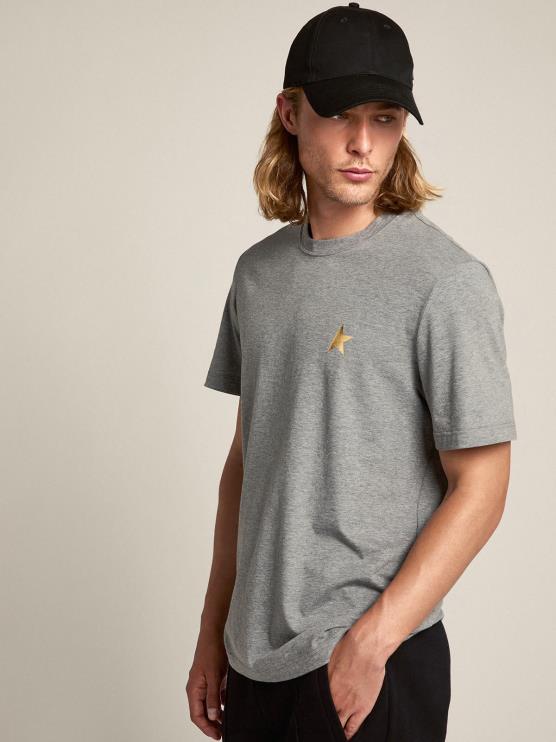 FDVPX743 Golden Goose hombres camiseta star collection gris melange con estrella dorada a contraste en la parte delantera