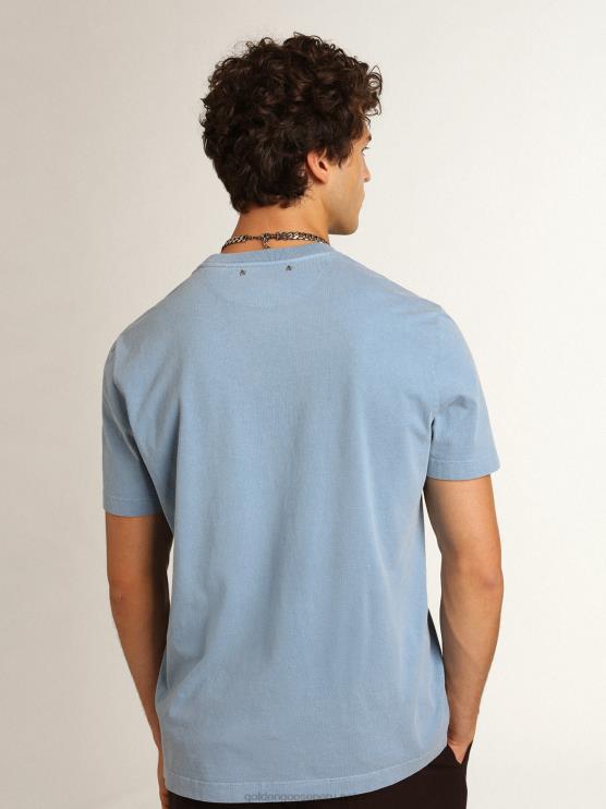 FDVPX747hombres camiseta de la colección Journey en azul puerto con misterio de ganso dorado negro en contraste sobre el estampado Golden Express