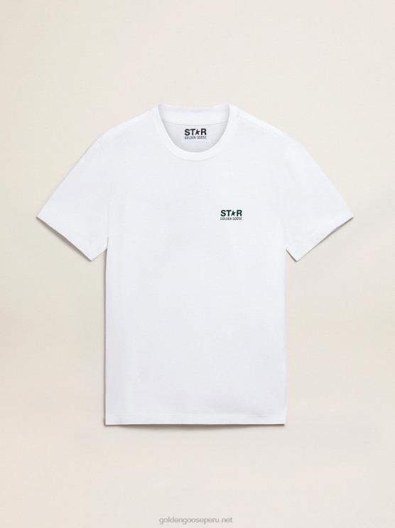 FDVPX755 Golden Goose hombres camiseta blanca de la colección star con logo y estrella en contraste en verde