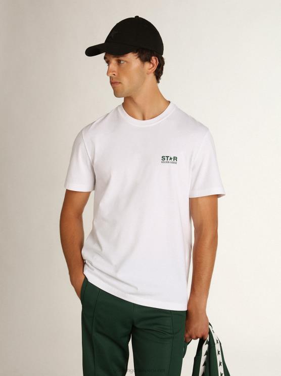 FDVPX755 Golden Goose hombres camiseta blanca de la colección star con logo y estrella en contraste en verde