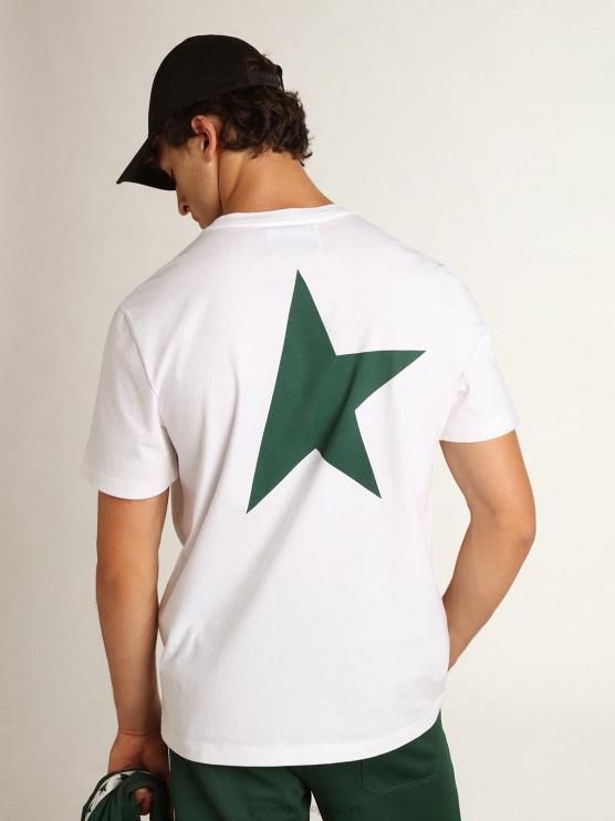 FDVPX755 Golden Goose hombres camiseta blanca de la colección star con logo y estrella en contraste en verde