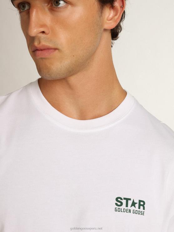 FDVPX755 Golden Goose hombres camiseta blanca de la colección star con logo y estrella en contraste en verde