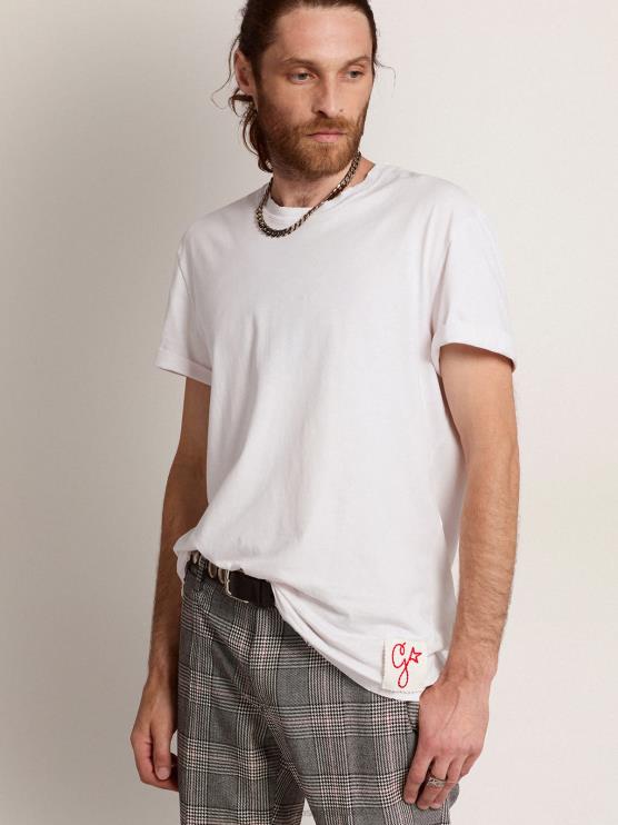 FDVPX759 Golden Goose hombres camiseta de la colección en color blanco con tratamiento envejecido