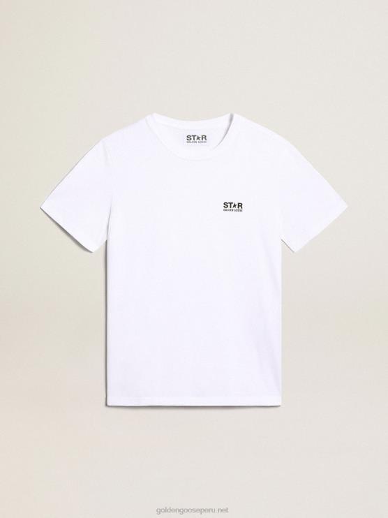 FDVPX777 Golden Goose hombres camiseta blanca de la colección con logo negro a contraste en la parte delantera