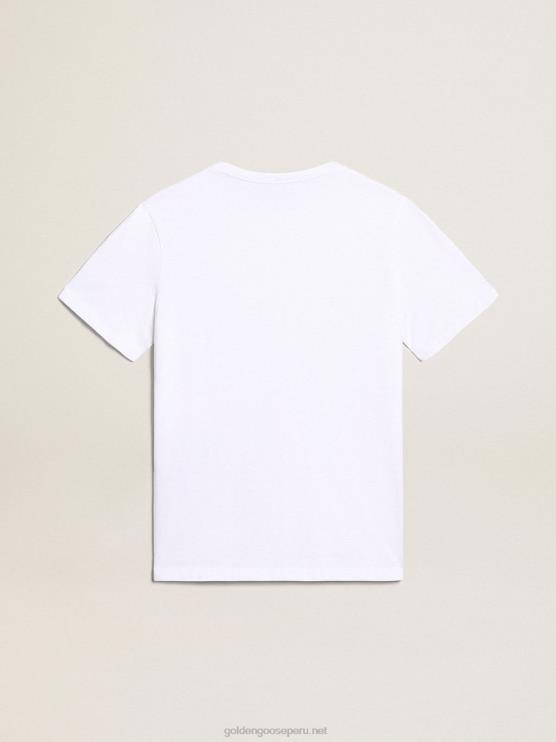 FDVPX777 Golden Goose hombres camiseta blanca de la colección con logo negro a contraste en la parte delantera