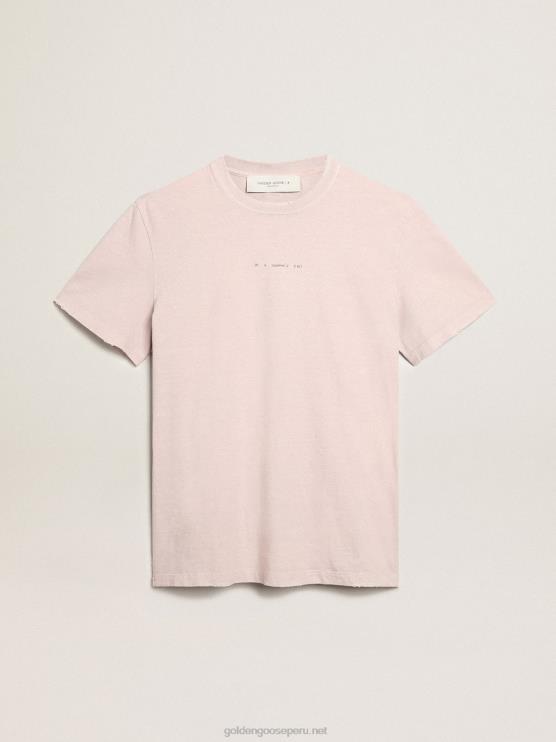 FDVPX795 Golden Goose hombres camiseta rosa pálido con letras en el centro