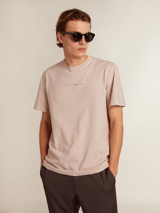 FDVPX795 Golden Goose hombres camiseta rosa pálido con letras en el centro
