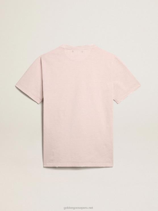 FDVPX795 Golden Goose hombres camiseta rosa pálido con letras en el centro