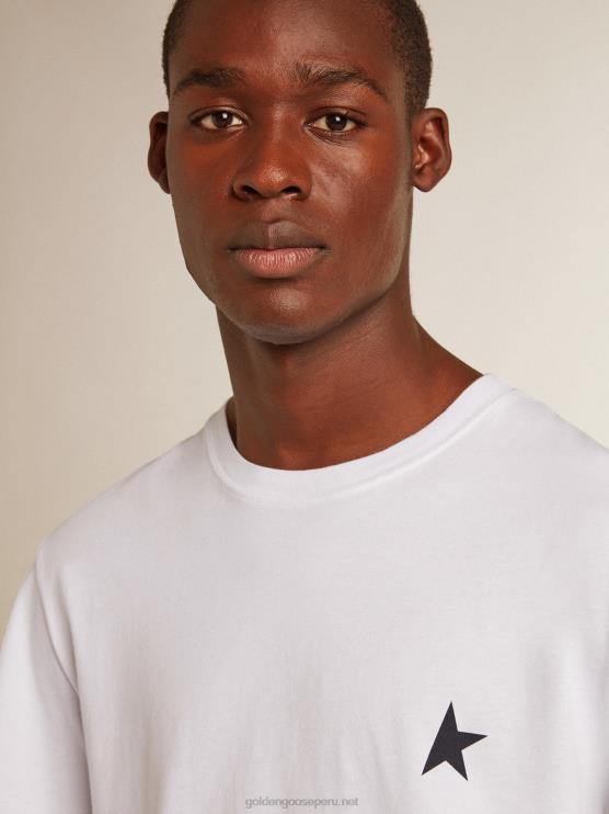 FDVPX796 Golden Goose hombres camiseta blanca con estrella azul oscuro en el frente