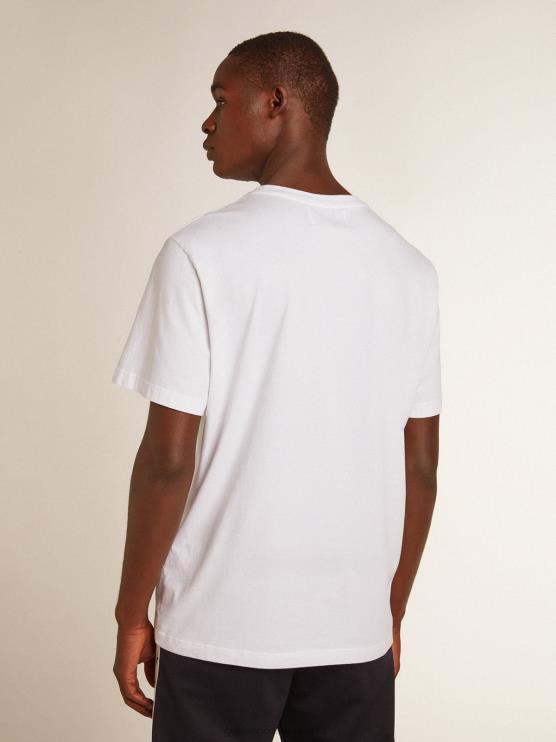 FDVPX796 Golden Goose hombres camiseta blanca con estrella azul oscuro en el frente
