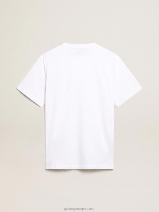 FDVPX796 Golden Goose hombres camiseta blanca con estrella azul oscuro en el frente