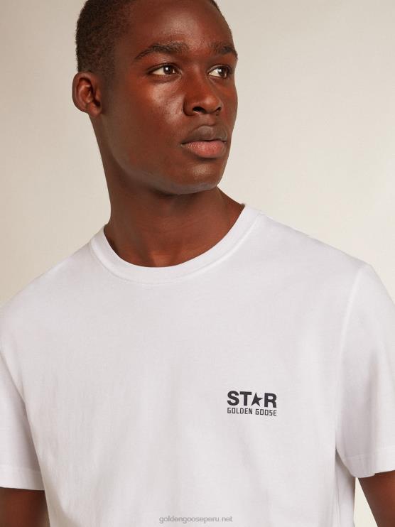 FDVPX797 Golden Goose hombres camiseta blanca con estrella azul oscuro en la espalda