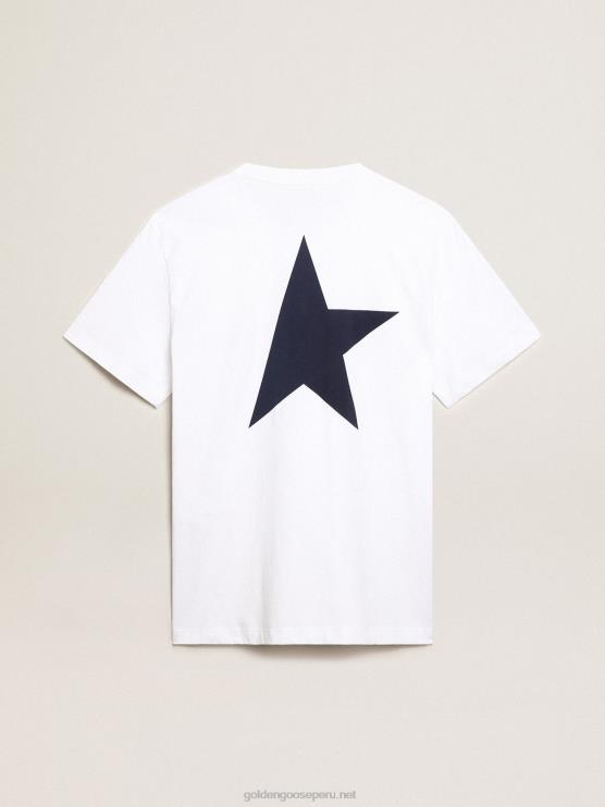 FDVPX797 Golden Goose hombres camiseta blanca con estrella azul oscuro en la espalda