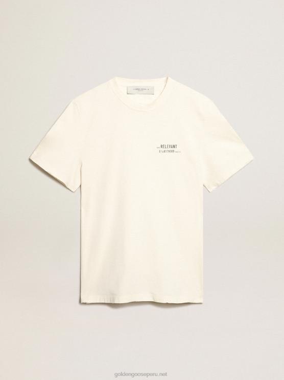 FDVPX805 Golden Goose hombres camiseta blanca con acabado envejecido y letras