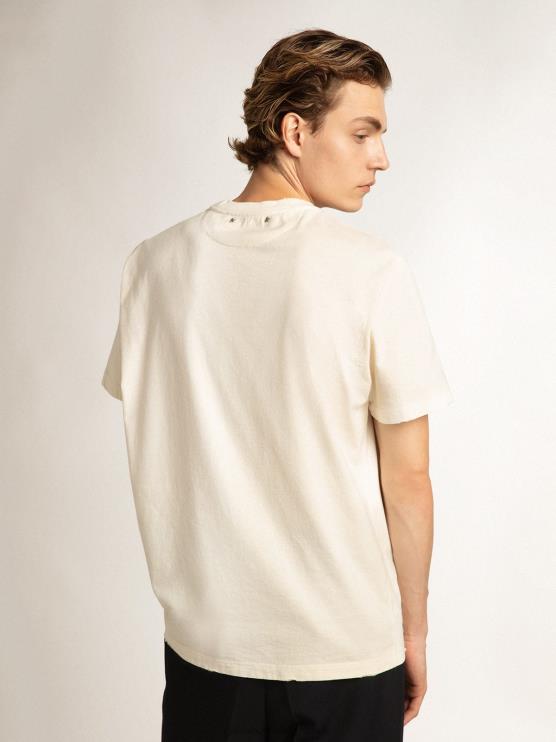 FDVPX805 Golden Goose hombres camiseta blanca con acabado envejecido y letras