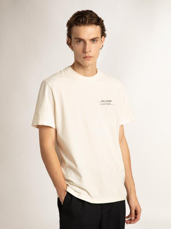 FDVPX805 Golden Goose hombres camiseta blanca con acabado envejecido y letras