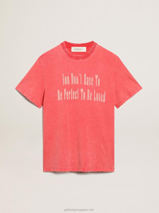 FDVPX820 Golden Goose hombres camiseta roja con letras crudas estampadas