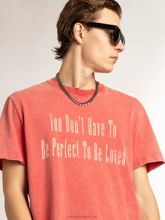 FDVPX820 Golden Goose hombres camiseta roja con letras crudas estampadas