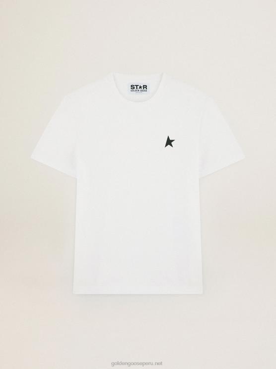 FDVPX821 Golden Goose hombres camiseta blanca de la colección star con estrella verde a contraste en la parte delantera