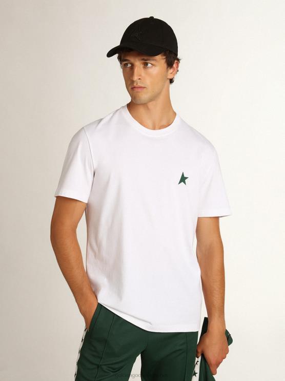 FDVPX821 Golden Goose hombres camiseta blanca de la colección star con estrella verde a contraste en la parte delantera