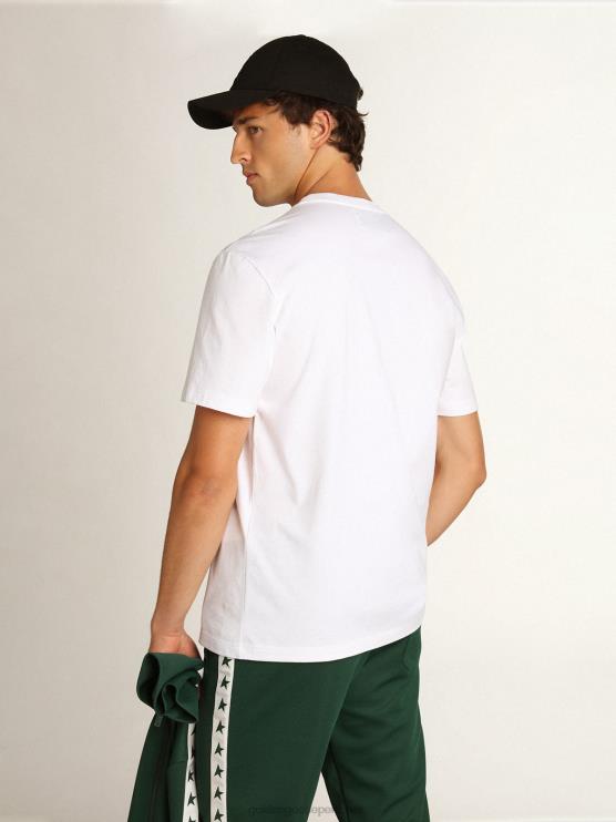 FDVPX821 Golden Goose hombres camiseta blanca de la colección star con estrella verde a contraste en la parte delantera