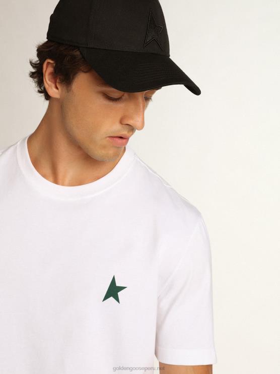 FDVPX821 Golden Goose hombres camiseta blanca de la colección star con estrella verde a contraste en la parte delantera