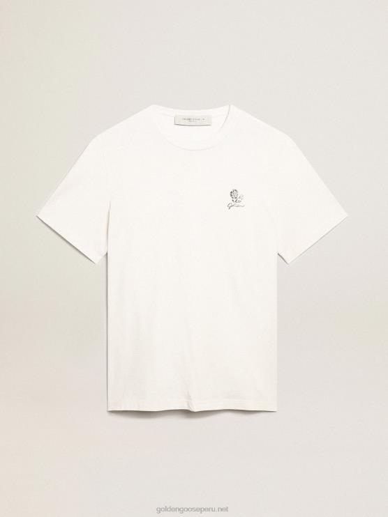 FDVPX708 Golden Goose hombres camiseta de lino de la colección resort de algodón blanco vintage con flor estampada