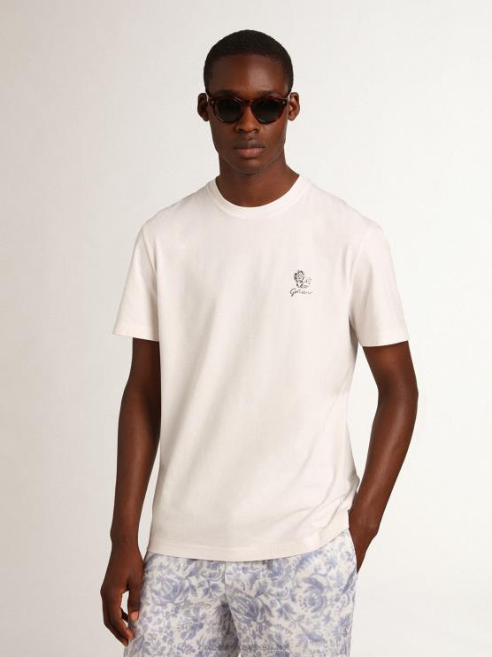 FDVPX708 Golden Goose hombres camiseta de lino de la colección resort de algodón blanco vintage con flor estampada