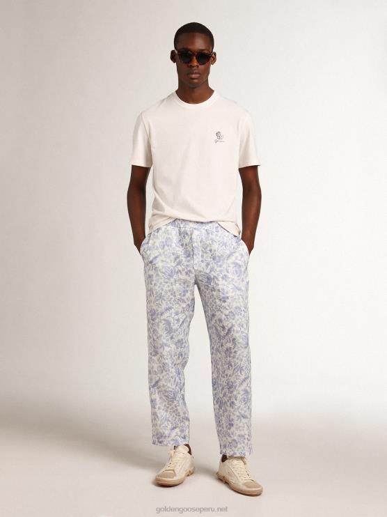 FDVPX708 Golden Goose hombres camiseta de lino de la colección resort de algodón blanco vintage con flor estampada