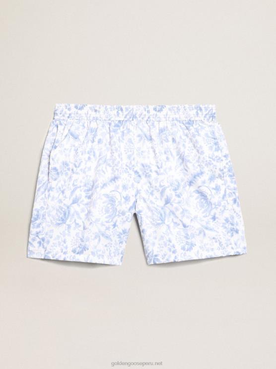 FDVPX758 Golden Goose hombres shorts de baño resort collection con estampado azul mediterráneo