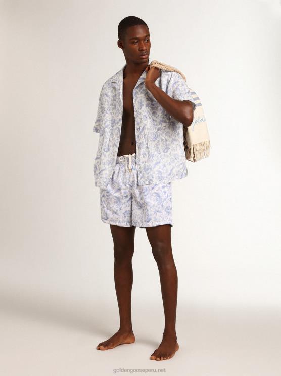 FDVPX758 Golden Goose hombres shorts de baño resort collection con estampado azul mediterráneo