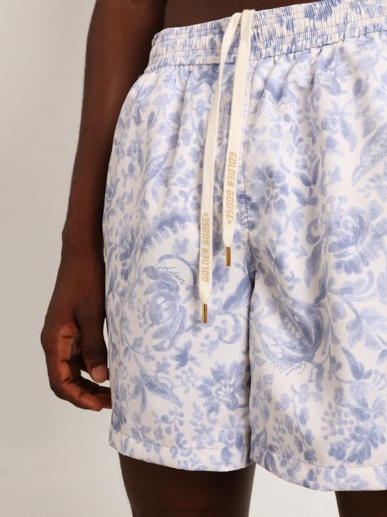 FDVPX758 Golden Goose hombres shorts de baño resort collection con estampado azul mediterráneo