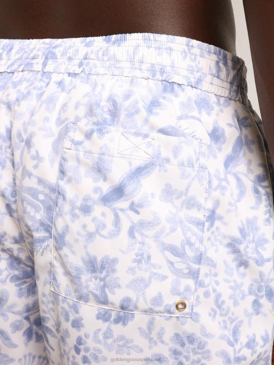 FDVPX758 Golden Goose hombres shorts de baño resort collection con estampado azul mediterráneo