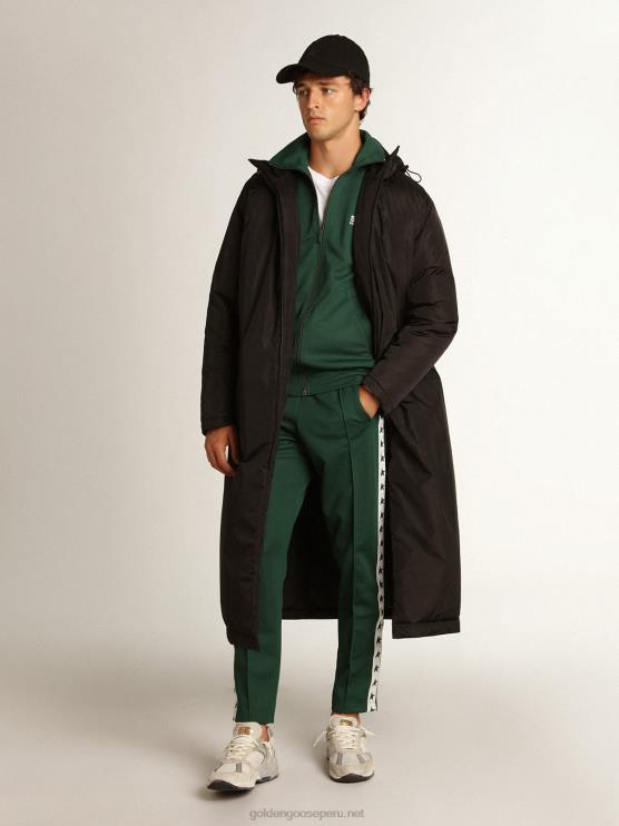 FDVPX691 Golden Goose hombres sudadera verde con cremallera y franja blanca con estrellas a contraste