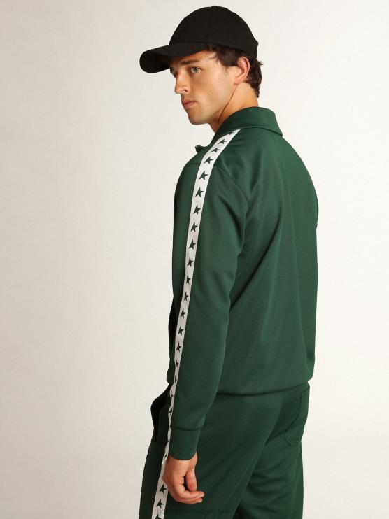 FDVPX691 Golden Goose hombres sudadera verde con cremallera y franja blanca con estrellas a contraste