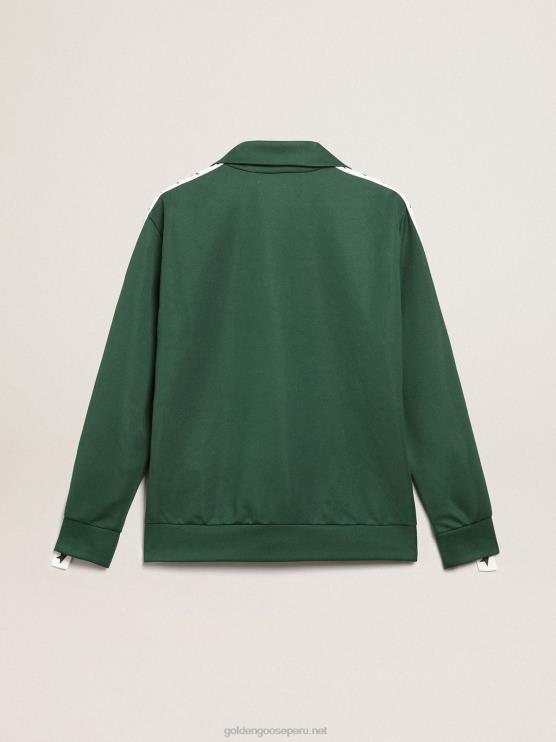 FDVPX691 Golden Goose hombres sudadera verde con cremallera y franja blanca con estrellas a contraste