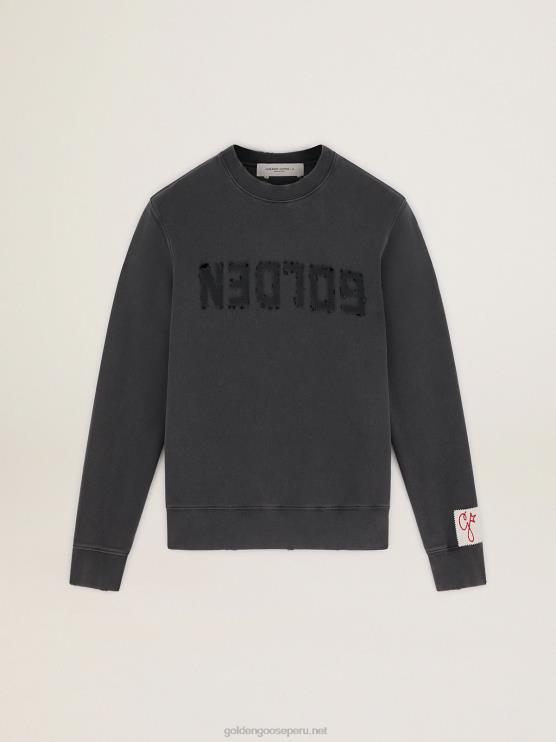 FDVPX694 Golden Goose hombres sudadera de la colección con logo en gris antracita con tratamiento envejecido