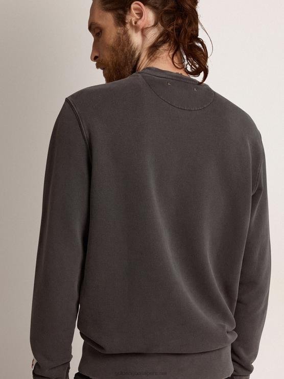 FDVPX694 Golden Goose hombres sudadera de la colección con logo en gris antracita con tratamiento envejecido