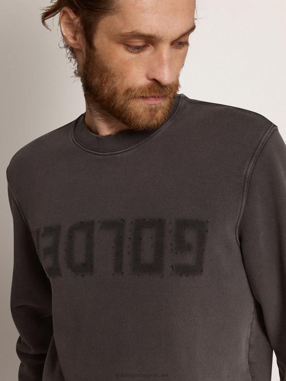 FDVPX694 Golden Goose hombres sudadera de la colección con logo en gris antracita con tratamiento envejecido