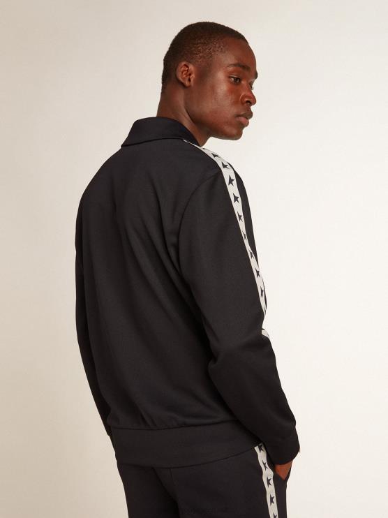 FDVPX698 Golden Goose hombres sudadera azul oscuro con franja blanca y estrellas azules a contraste