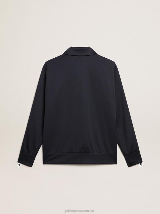 FDVPX698 Golden Goose hombres sudadera azul oscuro con franja blanca y estrellas azules a contraste