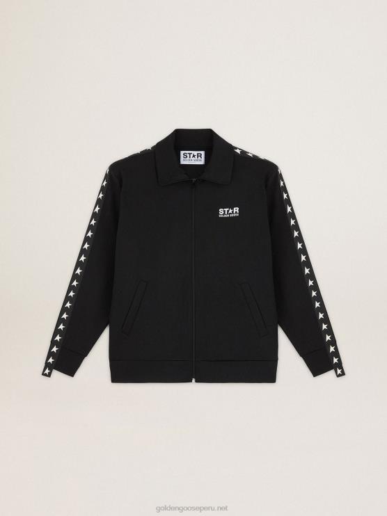 FDVPX705 Golden Goose hombres sudadera negra con cremallera y estrellas blancas en contraste