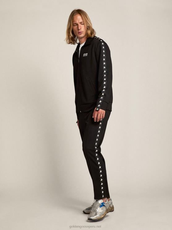 FDVPX705 Golden Goose hombres sudadera negra con cremallera y estrellas blancas en contraste