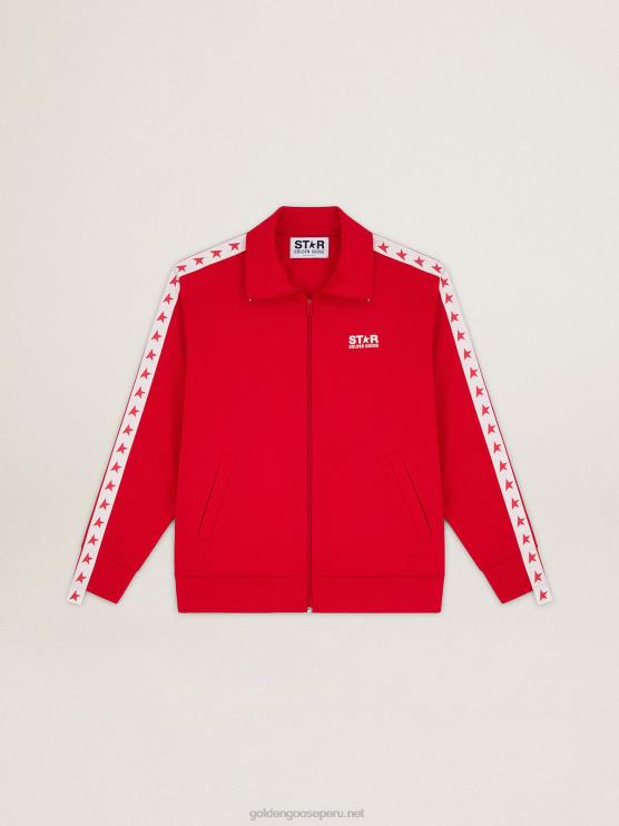 FDVPX707 Golden Goose hombres sudadera roja con cremallera y estrellas rojas en contraste