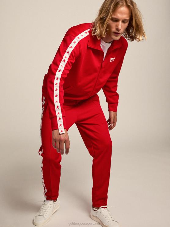 FDVPX707 Golden Goose hombres sudadera roja con cremallera y estrellas rojas en contraste